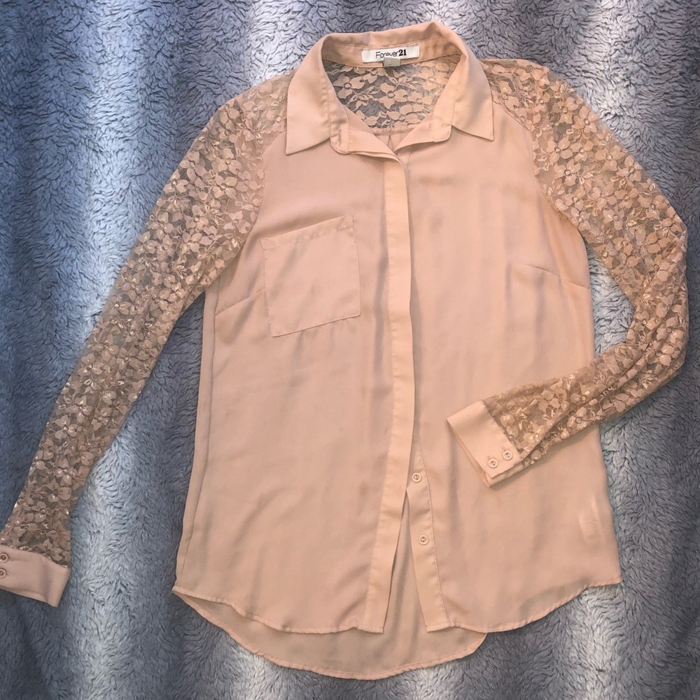Pink Lace Button Down